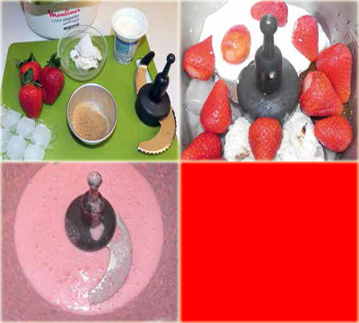 Préparation recette milk-shake à la fraise