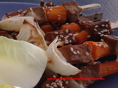 Brochettes de tofu mariné