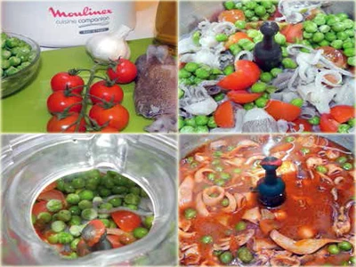 Préparation recette calmars aux petits pois