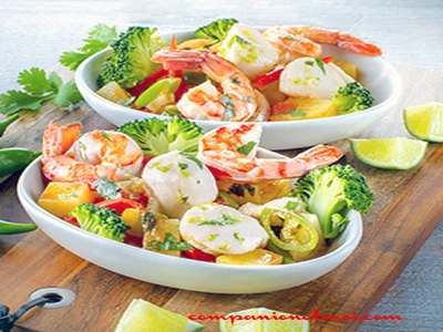 Crevettes et Saint-Jacques à la sauce piquante