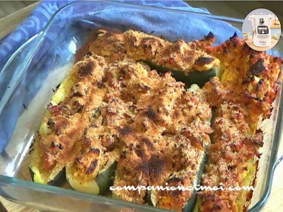 Gratin de courgettes farcies au thon et au surimi