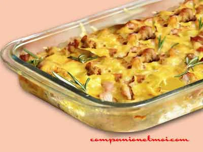 Gratin de pommes de terre aux poireaux et pancetta
