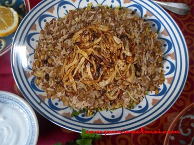 Mujaddara libanais ou riz aux lentilles