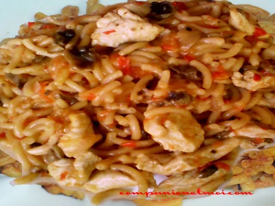 Pâtes au poulet et champignons