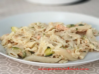 Pâtes au saumon courgette et Saint Môret