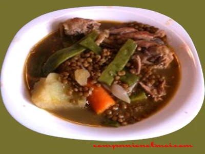 Poulet aux lentilles et aux haricots verts