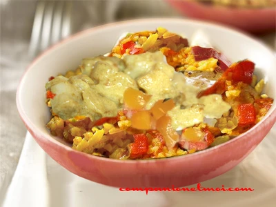 Riz aux poivrons et poulet coco