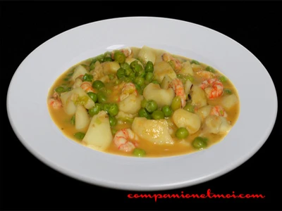 Seiche sauce crevettes et petits pois